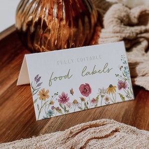 Wildflower Buffet Card Template, Flower Food Label, Wildflower Food Card, Food Tent Cards, Food Tags, Bridal Shower Food Labels | FLORA