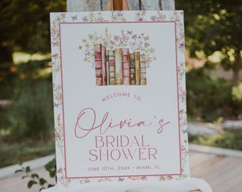 Storybook Bridal Shower Welcome Sign Template, New Chapter Bridal Shower Welcome Poster, Vintage Book Floral Welcome Sign Poster | BOOK