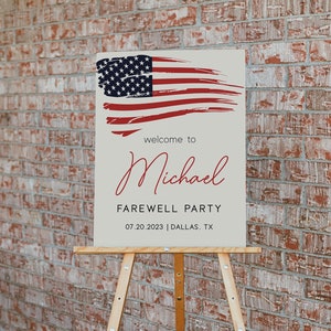 Military Going Away Party Welcome Sign, American Flag Retirement Party Welcome Poster, Military Retirement Sign, Deployment Party Sign | USA