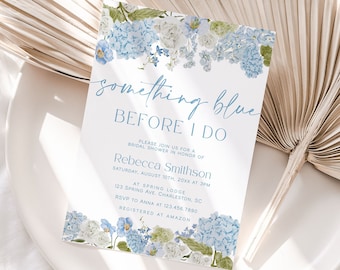 Something Blue Bridal Shower Invitation Template, Hydrangea Blue Floral Bridal Shower Invite, Dusty Blue Bridal Shower Invitation | MEL