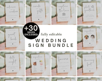 Minimalist Wedding Sign Bundle, Modern Reception Decor | CHLOE
