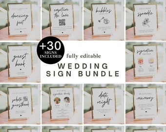 Wedding Signs Bundle, 30 Modern Wedding Signs Template, Minimalist Wedding Bundle, Reception Sign Bundle, Instant Download | CLAIRE