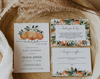 Orange Citrus Baby Shower Invitation Template Set (Digital Download)