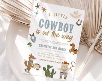 Cowboy babyshower uitnodiging sjabloon, A Little Cowboy babyshower uitnodiging, wilde westen babyshower uitnodiging, westerse douche | WESTEN