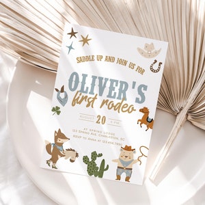 First Rodeo Birthday Invitation Template, Cowboy Birthday Invitation, Wild West First Birthday Invite, Boy 1st Birthday Party | WEST