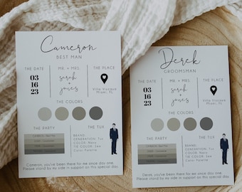 Trauzeuge Info Karte Vorlage, Minimalistische Hochzeit Details (Digitaler Download)