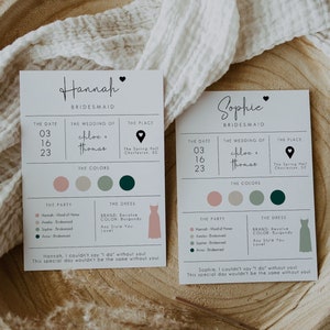 Bridesmaid Info Card Template, Bridal Party Info Card Editable, Bridesmaid Information Card, Minimalist Bridesmaid Infographic | CHLOE