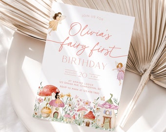 Fairy First Birthday Invitation Template, Magical Fairy Birthday Invitation, Fairy First Birthday Invite, Girl 1st Birthday Party | FAIRY