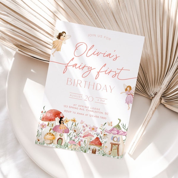 Fairy First Birthday Invitation Template, Magical Fairy Birthday Invitation, Fairy First Birthday Invite, Girl 1st Birthday Party | FAIRY