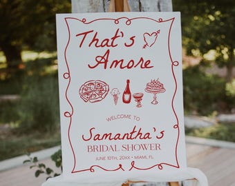 That's Amore Bridal Shower Welcome Sign Template, Italian Bridal Shower Welcome Poster, Whimsical Hand Drawn Welcome Sign Poster | ITALY