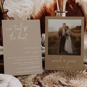 Elopement Announcement Template, Elopement Wedding Reception Invitation Editable, We Eloped Photo Invitation, Boho Wedding Invite | LUNA