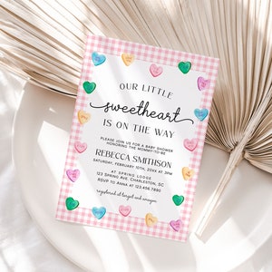 Sweetheart Baby Shower Invitation Template, Valentines Baby Shower Invite, Candy Hearts Baby Shower Invitation, Conversation Hearts | SWEET