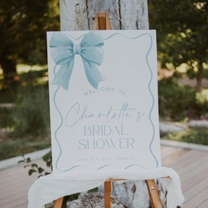 She's Tying The Knot Bridal Shower Welcome Sign Template, Blue Bow Bridal Shower Welcome Poster, Something Blue Welcome Sign Poster | BLEU