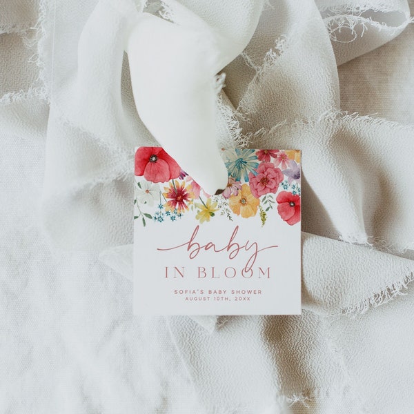 Baby in Bloom Baby Shower Favor Tag Template, Girl Baby Shower Favor Tag, Spring Flowers Baby Shower Thank You Tag, Gift Tag | SOFIA