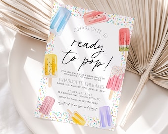 Popsicle Baby Shower Invitation Template, Ready to Pop Baby Shower Invite, Ice Cream Baby Shower Invitation, Summer Baby Shower | POP