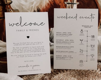 Wedding Welcome Bag Note Template, Minimalist Wedding Weekend Timeline Printable, Modern Wedding Itinerary, Wedding Order of Events | CHLOE