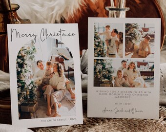 Photo Christmas Card Template, Boho Holiday Card, Arch Christmas Card, Minimalist Christmas Card, Christmas Photo Card, Family Card | CHLOE