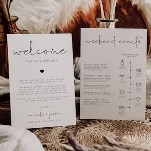 Wedding Welcome Bag Note Template, Minimalist Wedding Weekend Timeline Printable, Modern Wedding Itinerary, Wedding Order of Events | CHLOE
