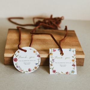 Wildflower Favor Tag Template, Flower Thank You Tag, Flower Baby Shower Tag, Round Tag, Square Tag, Wildflower Bridal Shower | FLORA