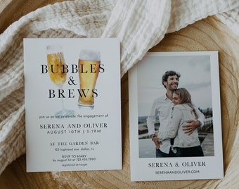 Bubbles and Brews Couple Shower Invitation Template, Bubbles and Brews Before I Do's, Engagement Party Invitation, Couples Shower | SERENA