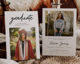 Tarjeta de anuncio de graduación moderna con foto, plantilla editable (descarga digital) / CHARLI