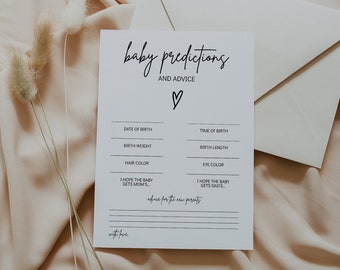 Minimalist Baby Shower Game, Predictions & Advice Card (Printable)