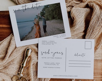 Photo Save the Date Postcard Template, Modern Wedding Save the Date Cards, Printable Save the Date, Evite Save the Date | SARAH