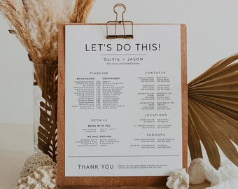 Minimalist Wedding Timeline Template, Bridal Party Itinerary (Digital Download)