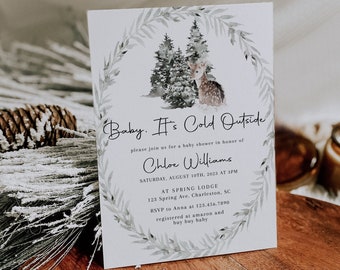 Baby It's Cold Outside Baby Shower Invitation Template, Winter Wonderland Baby Shower Invite, Woodland Baby Shower, Neutral Shower | LINA