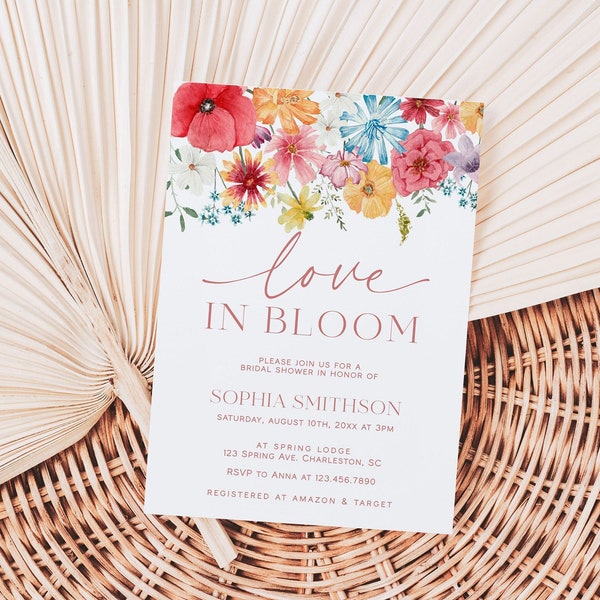 Love in Bloom Bridal Shower Invitation Template, Floral Bridal Shower Invite, Spring Bridal Shower Invitation, Pink Bridal Shower | SOFIA