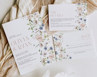 Suite di inviti di nozze di fiori selvatici, inviti di nozze floreali primaverili, inviti di nozze Boho, matrimonio stampabile, download istantaneo / BLAIR