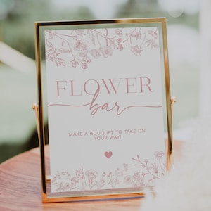 Dusty Pink Flower Bar Sign Template, Vintage Floral Wedding Sign, Chinoiserie Custom Sign, Make a Bouquet Sign, Flower Bar Shower Sign | LIA