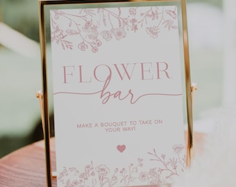 Plantilla de letrero de barra con flores en color rosa empolvado, letrero de boda con flores vintage, letrero personalizado de estilo chinoiserie, letrero para hacer un ramo, letrero de despedida de soltera con flores en barra / LIA