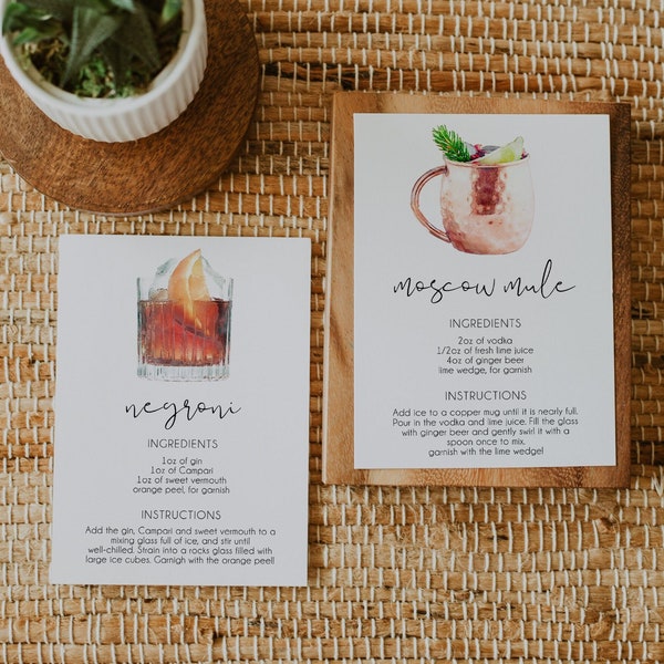 Cocktail Recipe Card Template, Drink Recipe Cards Printable, Bar Drink Recipe Card, Editable Recipe Card, DIY Recipe Cards | SARAH