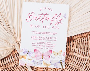 Butterfly Baby Shower Invitation Template, Spring Floral Invite | LILY