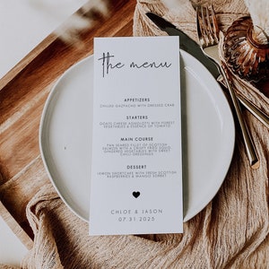Minimalist Wedding Menu Template, Modern Script Wedding Dinner Menu Printable, Reception Dinner Menu, Shower Menu, Digital Download | CHLOE