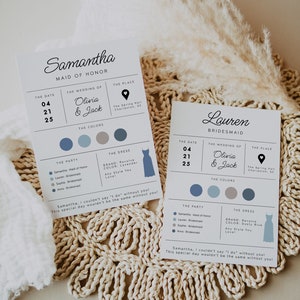 Bridesmaid Info Card Template, Bridal Party Info Card Editable, Bridesmaid Information Card, Minimalist Bridesmaid Infographic | CHLOE