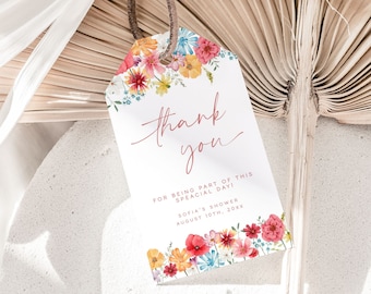 Obrigado floral do chá de fraldas você etiqueta o modelo, etiqueta do favor do chá de fraldas do Wildflower, etiqueta do chá de panela da primavera, etiqueta imprimível do favor | SOFIA