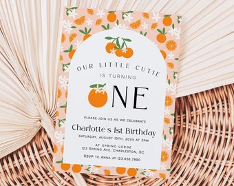 Little Cutie First Birthday Invitation Template, Clementine Birthday Invitation, Orange First Birthday Invite, 1st Birthday Party | CUTIE