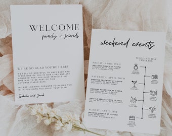 Welcome Letter & Timeline Template, Wedding Welcome Bag Note, Wedding Weekend Timeline, Wedding Itinerary, Order of Events | CLAIRE