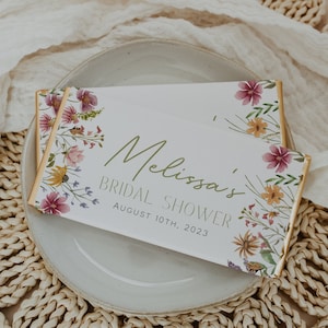 Wildflower Chocolate Bar Wrapper Template, Boho Bridal Shower Chocolate Bar, Bridal Shower Candy Bar, 1st Birthday Chocolate Bar | FLORA