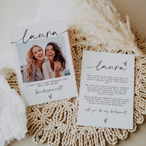 Foto bruidsmeisje voorstel kaartsjabloon, zul je mijn bruidsmeisje kaart, bruidsmeisje fotokaart, Boho bruidsmeisje voorstel kaart | LAURA