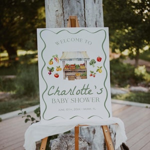 Placa de boas-vindas para chá de bebê de produção local, pôster de boas-vindas para chá de bebê de mercado de produtores, placa de chá de bebê cultivado com amor | MERCADO