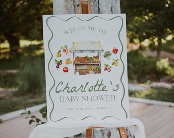 Locally Grown Baby Shower Welcome Sign, Farmers Market Baby Shower Welcome Poster, Grown with Love Baby Shower Sign | MARKET