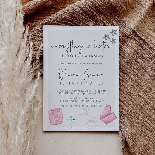 Sleepover Birthday Invitation Template, Pajama Party (Digital Download)