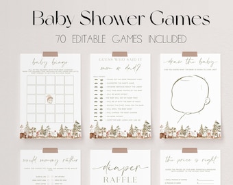 70 Baby Shower Games, Woodland Baby Shower Game Bundle, Woodland Animals Baby Shower Bundle, Baby Party Games, Forest Baby Games | WOOD