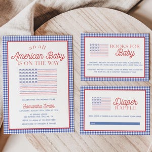 All American Baby Shower Einladung Vorlagen Set, 4. Juli Babyparty Einladung, Sommer Vaterländische Baby Shower Invite, Hergestellt in den USA | USA