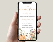 Little Pumpkin Baby Shower Evite, Fall Floral, Hazel Template (Digital)