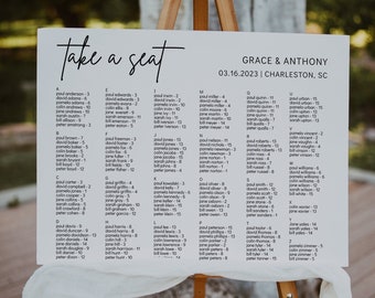 Modern Wedding Seating Chart Template, Alphabetical Order (Digital Download)