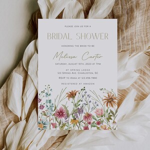 Wildflower Bridal Shower Invitation, Boho Bridal Shower Invite, Bohemian Invitation Template, Floral Spring Bridal Shower Editable | FLORA